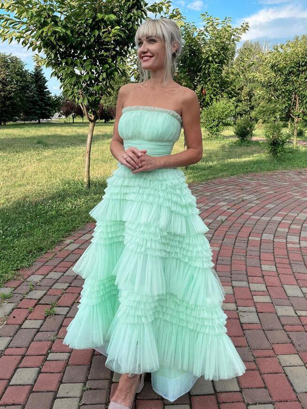 Popular Green A-line Strapless Maxi Long Party Prom Dresses, Evening Dress,13213