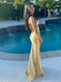 Sexy Champagne Mermaid Halter Cheap Long Prom Dresses,12849