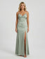 Sage Green Satin Spaghetti Strap Twist Bust Corset Bridesmaid Dress 26033