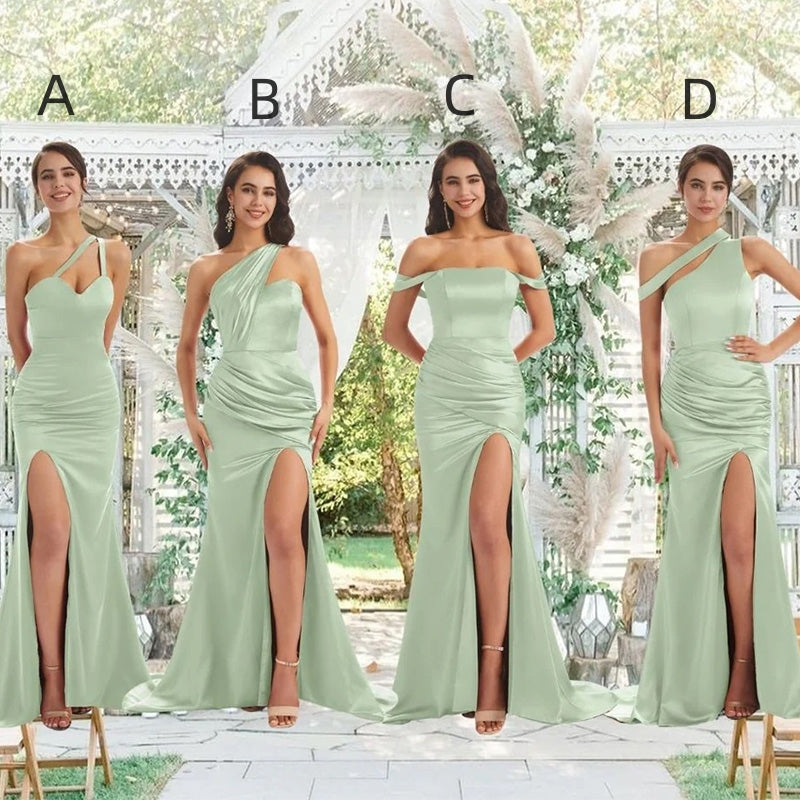 Mismatched Sage Mermaid Maxi Long Bridesmaid Dresses For Wedding Party,WG1636