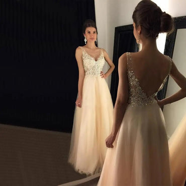 Sexy Backless Lace Beaded Evening Prom Dresses, Long Sexy Party Prom Dress, Custom Long Prom Dresses, Cheap Formal Prom Dresses, 17131