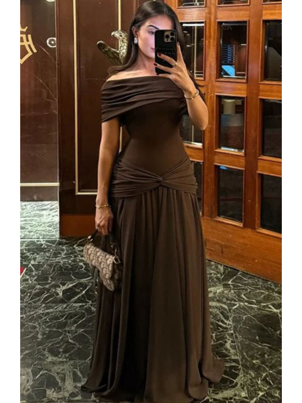 Sexy Brown One Shoulder Mermaid Long Party Prom Dresses To Impress,Evening Dress,13578