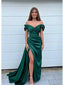 Sexy Green Mermaid Off Shoulder Side Slit Long Party Prom Dresses, Evening Dress,13152