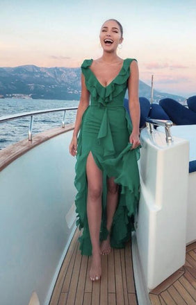 Sexy Green Mermaid V-neck Long Party Prom Dresses To Impress,Evening Dress,13483