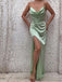 Sexy Green Sheath Spaghetti Straps Side Slit Party Prom Dresses, Evening Dress,13219