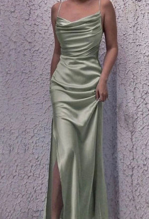 Sexy Green Sheath Spaghetti Straps Side Slit Party Prom Dresses, Evening Dress,13219