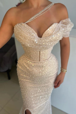 Sexy Mermaid One Shoulder Side Slit Maxi Long Party Prom Dresses, Evening Dress,13119