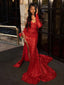 Sexy Red Mermaid Side Slit Maxi Long Sequin Party Prom Dresses, Evening Dress,13186