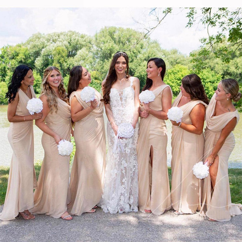Sexy Sheath Side Slit Maxi Long Wedding Guest Bridesmaid Dresses,WG1534