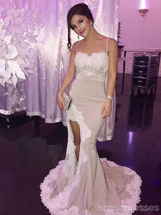 Sexy Slit Lace Mermaid Evening Prom Dresses, Long Party Prom Dress, Custom Long Prom Dresses, Cheap Formal Prom Dresses, 17077