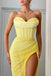 Sexy Yellow Mermaid High Slit Sweetheart Maxi Long Party Prom Dresses,13105