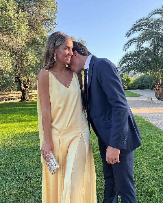 Sexy Yellow V-neck Long Party Prom Dresses Ideas,Evening Dress,13581