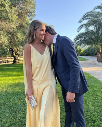 Sexy Yellow V-neck Long Party Prom Dresses Ideas,Evening Dress,13581