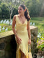 Sexy Yellow V-neck Mermaid Long Party Prom Dresses Ideas,Evening Dress,13580