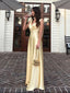 Simple Yellow A-line V-neck Maxi Long Party Prom Dresses, Evening Dress,13208