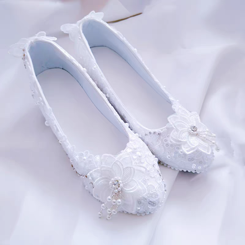 Women's Wedding Shoes Decorative Lace Wedding Heels Bridal Shoes With Beading, H93