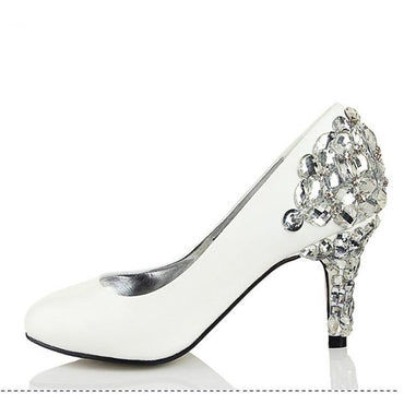 Women's Sparkly Crystal High Heels Pointed Toe White Wedding Bridal Shoes, S006