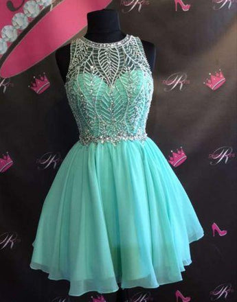2016 Tiffany Blue Chiffon Beaded Cute homecoming prom dresses, CM0013