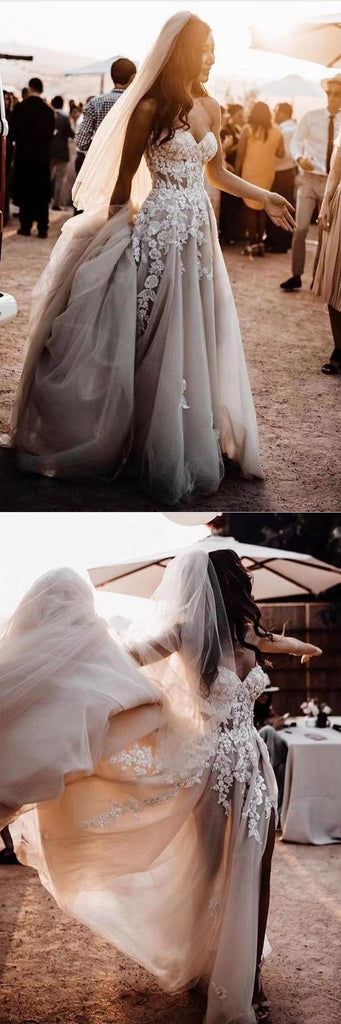 A-line Sweetheart High Slit Handmade Lace Wedding Dresses,WD790