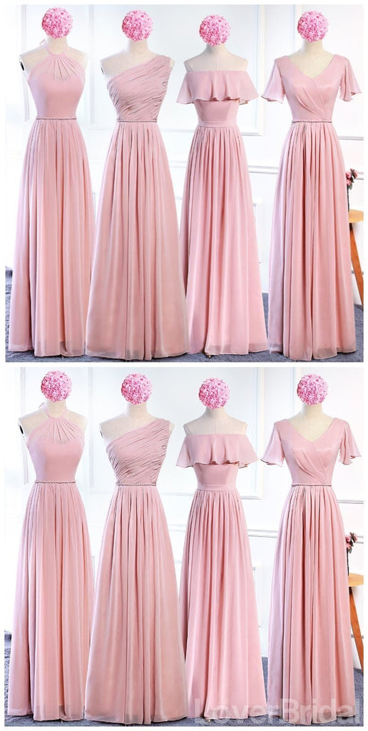 Affordable Blush Pink Floor Length Mismatched Chiffon Bridesmaid Dresses Online, WG536