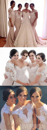 Affordable Mismatched Lace Mermaid Long Wedding Bridesmaid Dresses, WG331