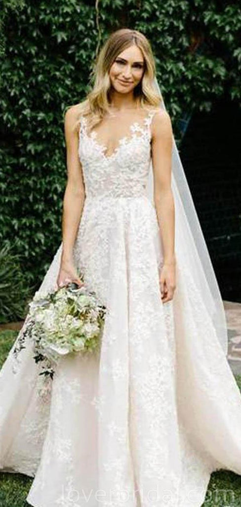 Bateau A-line Lace Cheap Long Wedding Dresses Online, Cheap Bridal Dresses, WD525