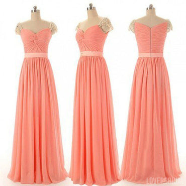 Beautiful Beading Cap Sleeve Sweet Heart Chiffon Inexpensive Long Bridesmaid Dresses, Simple Cheap Prom Dress, WG14