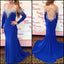 Beautiful Long Sleeve Open Back Royal Blue Mermaid Sexy Inexpensive Long Prom Dresses, WG250