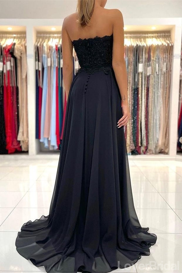 Black A-line Sweetheart High Slit Cheap Long Prom Dresses Online,12660