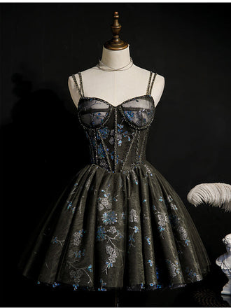 Black Spaghetti Straps Short Homecoming Dresses,Cheap Short Prom Dresses,CM887