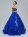 Blue A-line Off Shoulder Sleeveless Cheap Long Prom Dresses Online,12859