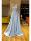 Blue Mermaid One Shoulder Cheap Long Prom Dresses,Evening Party Dresses,12706