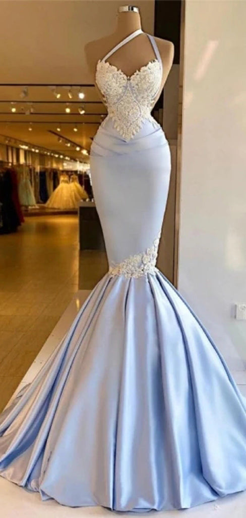 Blue Mermaid One Shoulder Cheap Long Prom Dresses Online,12692