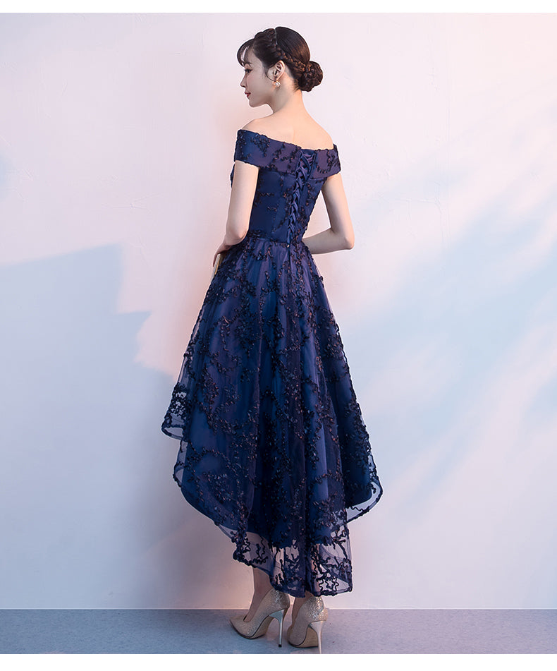 Blue Off Shoulder High Low Homecoming Dresses,Cheap Short Prom Dresses,CM933