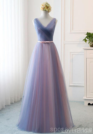 Blue Pink Tulle Floor Length Mismatched Cheap Bridesmaid Dresses Online, WG539