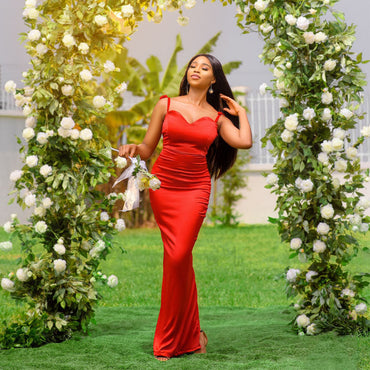 Bright Red Mermaid Spaghetti Straps Cheap Long Bridesmaid Dresses,WG1354