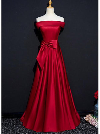 Burgundy A-line Off Shoulder Cheap Long Prom Dresses Online,12454