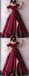 Burgundy A-line Off Shoulder High Slit Cheap Long Prom Dresses Online,12428
