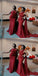 Burgundy Mermaid One Shoulder Cheap Long Bridesmaid Dresses,WG1261