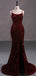 Burgundy Mermaid Spaghetti Straps Backless Cheap Prom Dresses,12863
