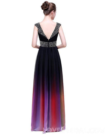 Cap Sleeves Beaded Ombre Cheap Long Evening Prom Dresses,  Custom Sweet16 Dresses, 18398