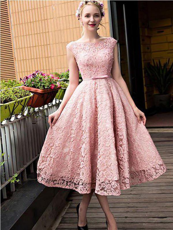 Cap Sleeves Cheap Pink Lace Short Homecoming Dresses Online, CM681