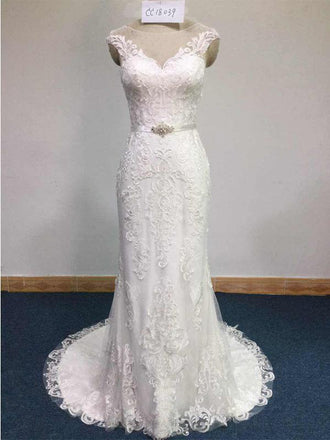 Cap Sleeves Lace Mermaid Wedding Dresses Online, Cheap Wedding Gown, WD678