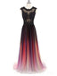 Cap Sleeves See Through Chiffon Ombre Long Evening Prom Dresses, Cheap Sweet 16 Dresses, 18397