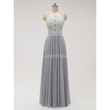 Casual Cheap Floor Length White And Grey Cheap Bridesmaid Dresses Online, WG601