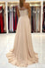 Champagne A-line One Shoulder High Slit Long Prom Dresses Online,12648