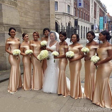 Champagne Gold Floor Length Simple Mermaid Cheap Bridesmaid Dresses Online, WG524