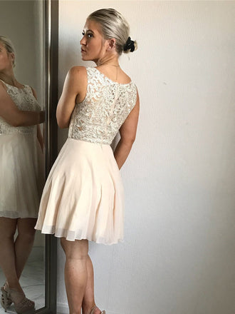 Champagne Scoop Lace Beaded Chiffon Cheap Homecoming Dresses Online, CM721