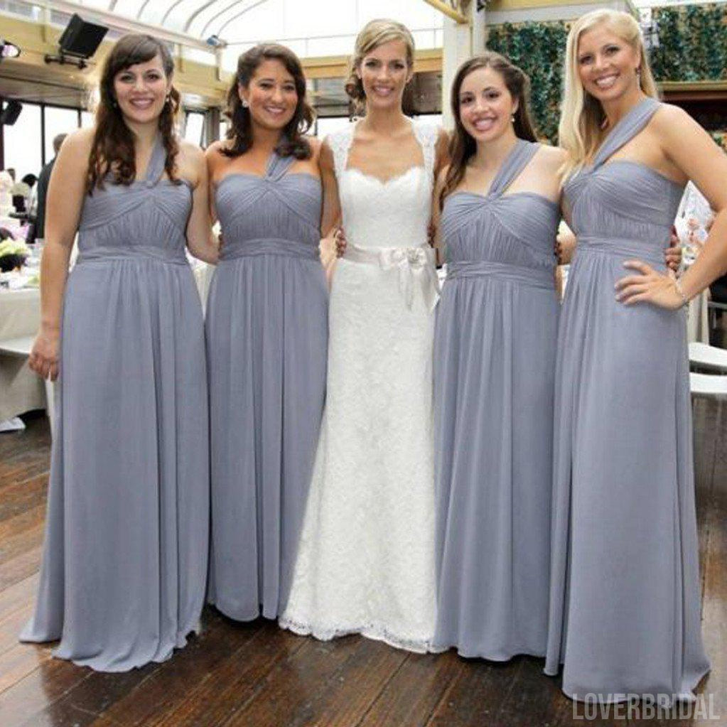 Cheap Simple Formal Chiffon One Shoulder Floor-Length A Line Maxi Bridesmaid Dresses, WG136