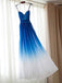 Chiffon Blue Ombre Spaghetti Straps Cheap Long Evening Prom Dresses,  Sweet16 Dresses, 18392